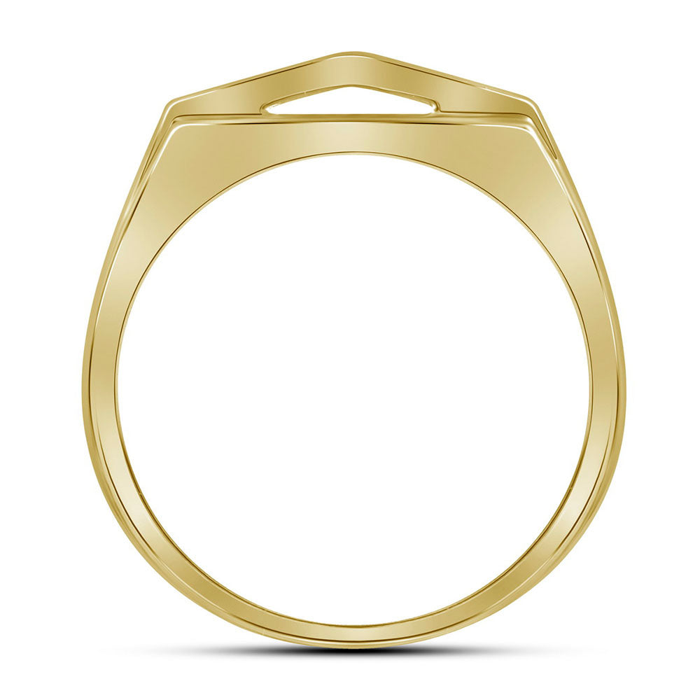 10kt Yellow Gold Mens Round Diamond Symmetrical Arched Square Cluster Ring 1/3 Cttw
