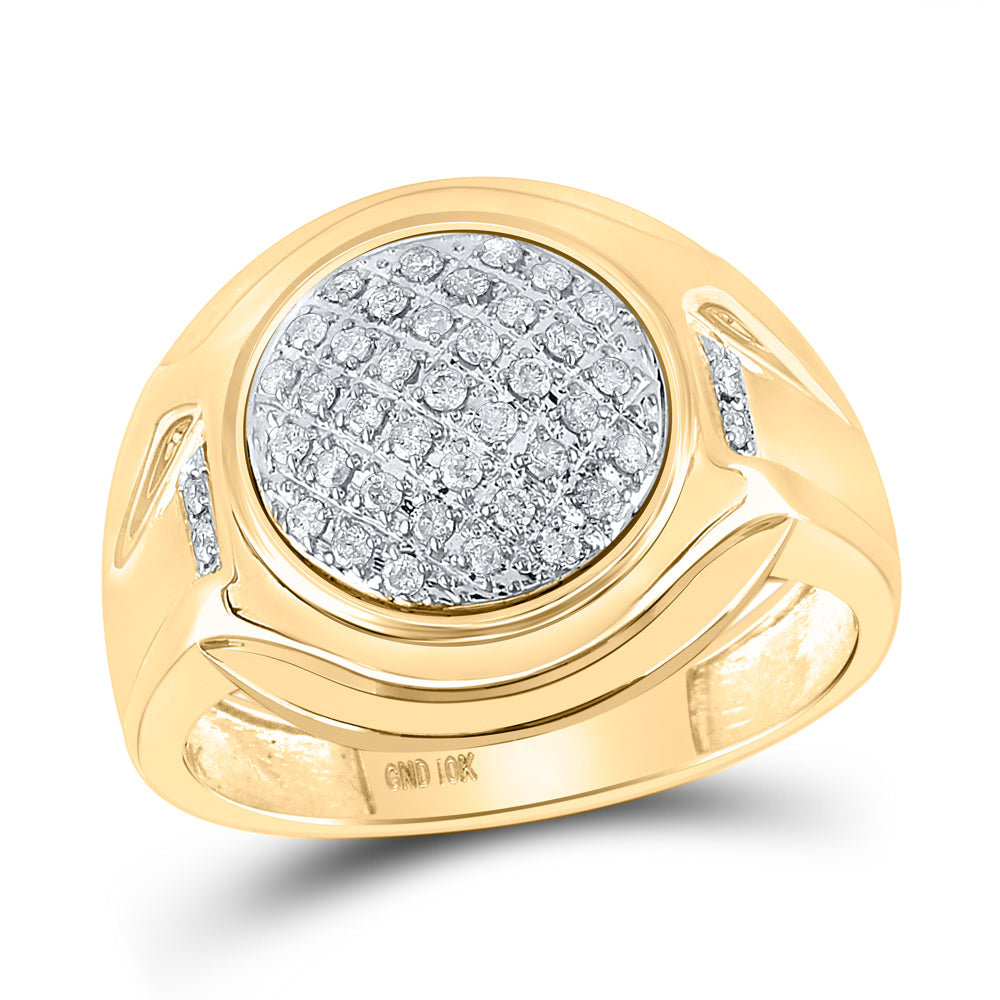 10kt Yellow Gold Mens Round Diamond Circle Cluster Fashion Ring 1/3 Cttw