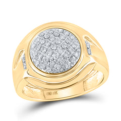 10kt Yellow Gold Mens Round Diamond Circle Cluster Fashion Ring 1/3 Cttw