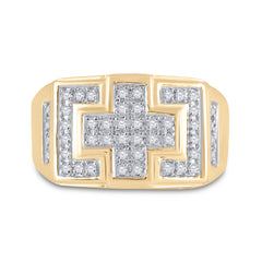 10kt Yellow Gold Mens Round Diamond Square Cross Cluster Ring 1/3 Cttw