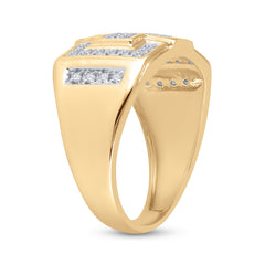 10kt Yellow Gold Mens Round Diamond Square Cross Cluster Ring 1/3 Cttw