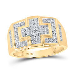 10kt Yellow Gold Mens Round Diamond Square Cross Cluster Ring 1/3 Cttw