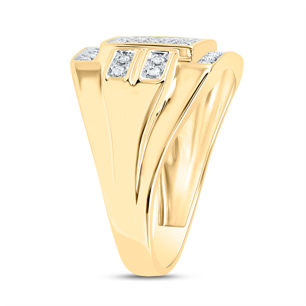 10kt Yellow Gold Mens Round Diamond Square Cluster Ring 1/3 Cttw