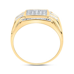10kt Yellow Gold Mens Round Diamond Square Cluster Ring 1/3 Cttw