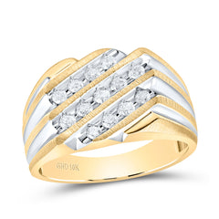 10kt Two-tone Yellow Gold Mens Round Diamond 3-Row Cluster Ring 1/2 Cttw