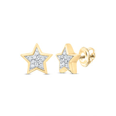 10K Yellow Gold Diamond Womens Mens Unisex Star Estrella Screwback Stud Earrings 1/12 CTW 0.97 Gram