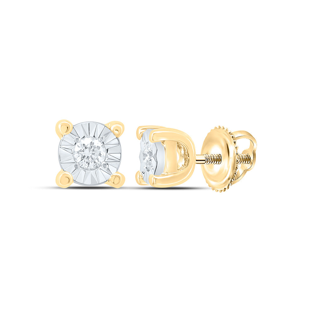 14K Yellow Gold Womens Round Illusion-Set Diamond Solitaire Screwback Earrings 1/20 CTW 0.31 Gram