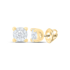 14K Yellow Gold Womens Round Illusion-Set Diamond Solitaire Screwback Earrings 1/20 CTW 0.31 Gram