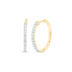 10K Yellow Gold Womens Round Natural Diamond Slender Single Row Hoop Earrings 1/4 CTW 1.67 Gram