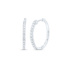10K White Gold Womens Round Natural Diamond Slender Single Row Hoop Earrings 1/4 CTW 1.72 Gram