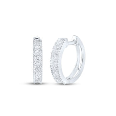 10kt White Gold Womens Round Diamond Milgrain Hoop Earrings 1/4 Cttw