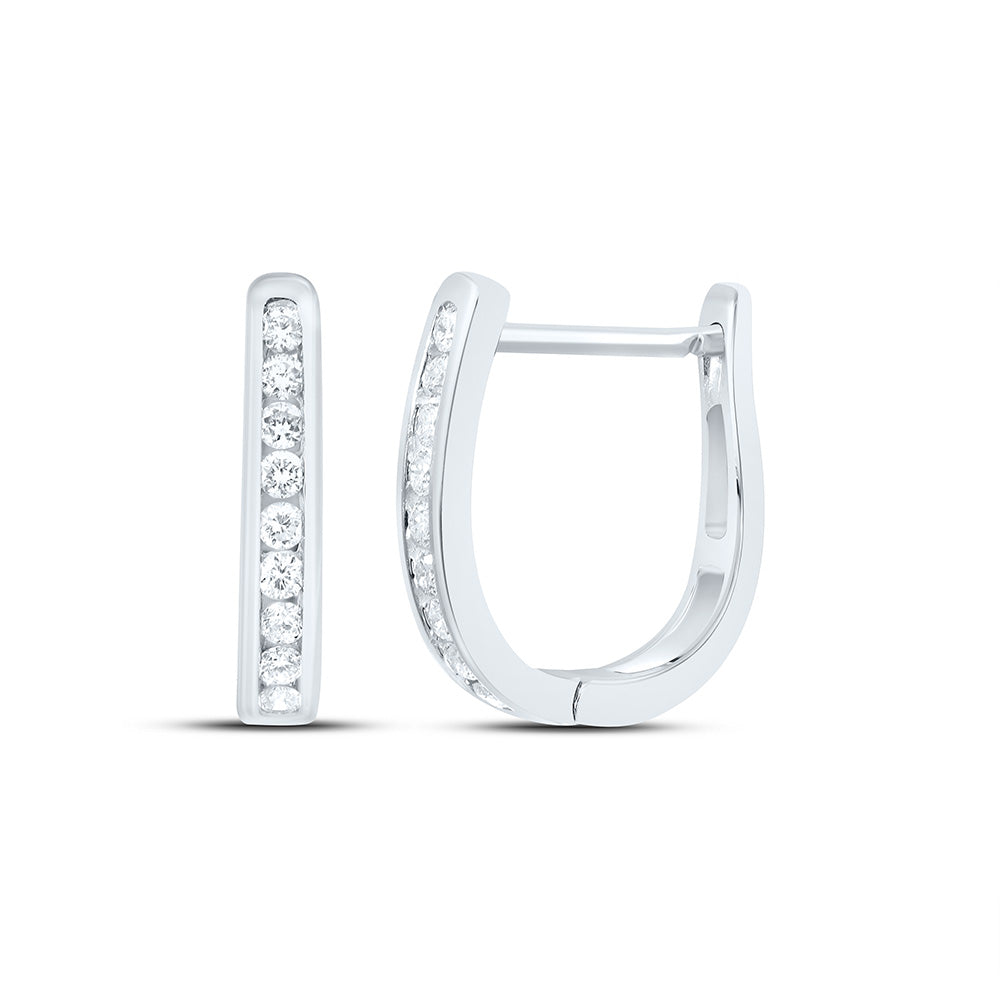 14K White Gold Womens Round Natural Diamond Single Row Oblong Hoop Earrings 1/4 CTW 1.99 Gram