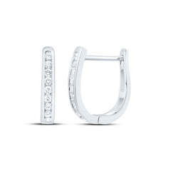 14K White Gold Womens Round Natural Diamond Single Row Oblong Hoop Earrings 1/4 CTW 1.99 Gram