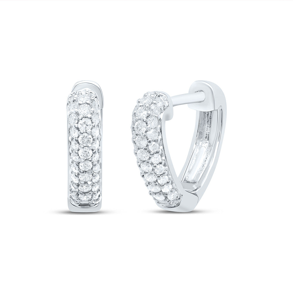 10K White Gold Womens Round Pave-Set Diamond Heart Huggie Hoop Earrings 1/5 CTW 1.65 Gram