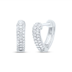 10K White Gold Womens Round Pave-Set Diamond Heart Huggie Hoop Earrings 1/5 CTW 1.65 Gram