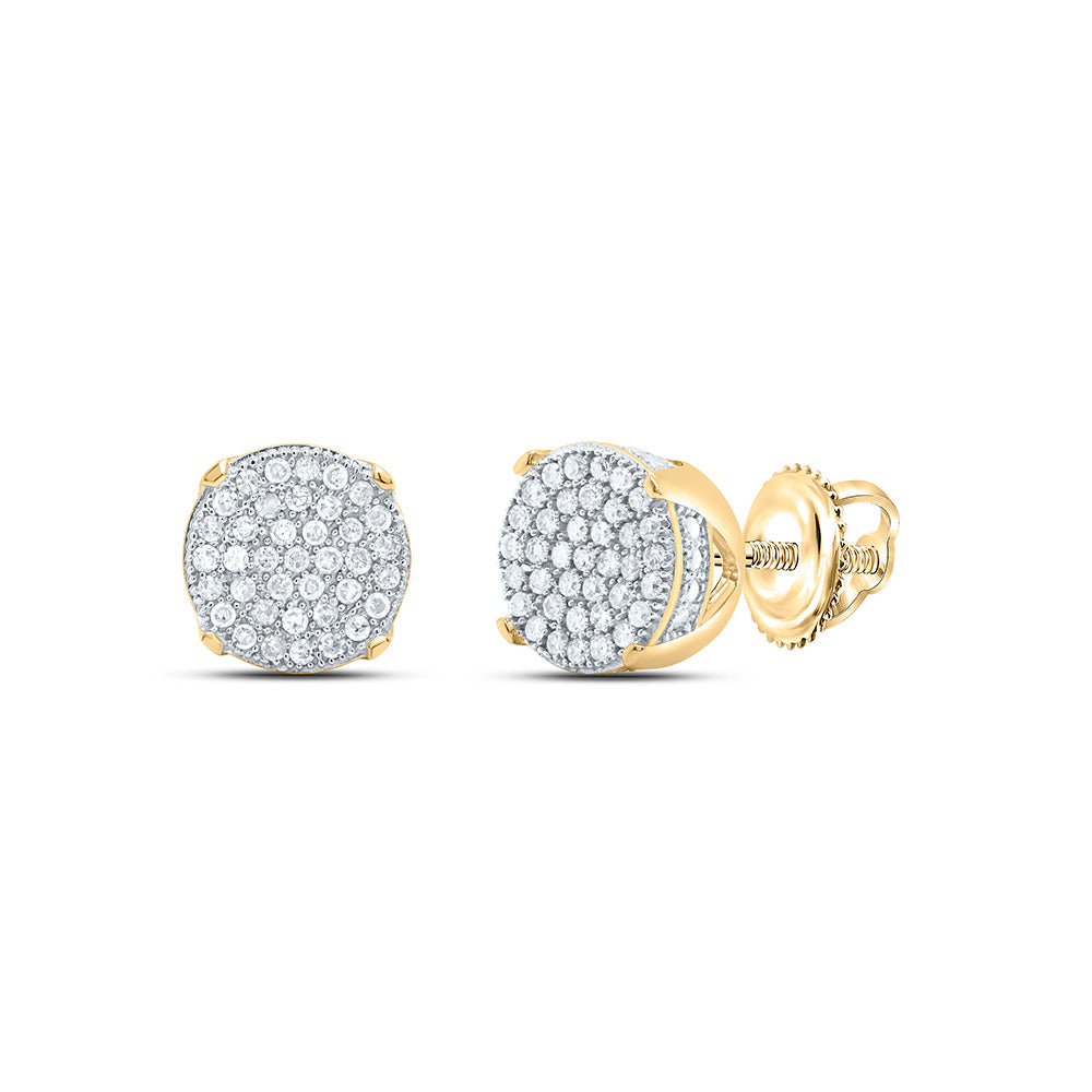 10K Yellow Gold Mens Round Natural Diamond Circle Cluster Stud Earrings 1/4 CTW 2.17 Gram