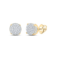 10K Yellow Gold Mens Round Natural Diamond Circle Cluster Stud Earrings 1/4 CTW 2.17 Gram