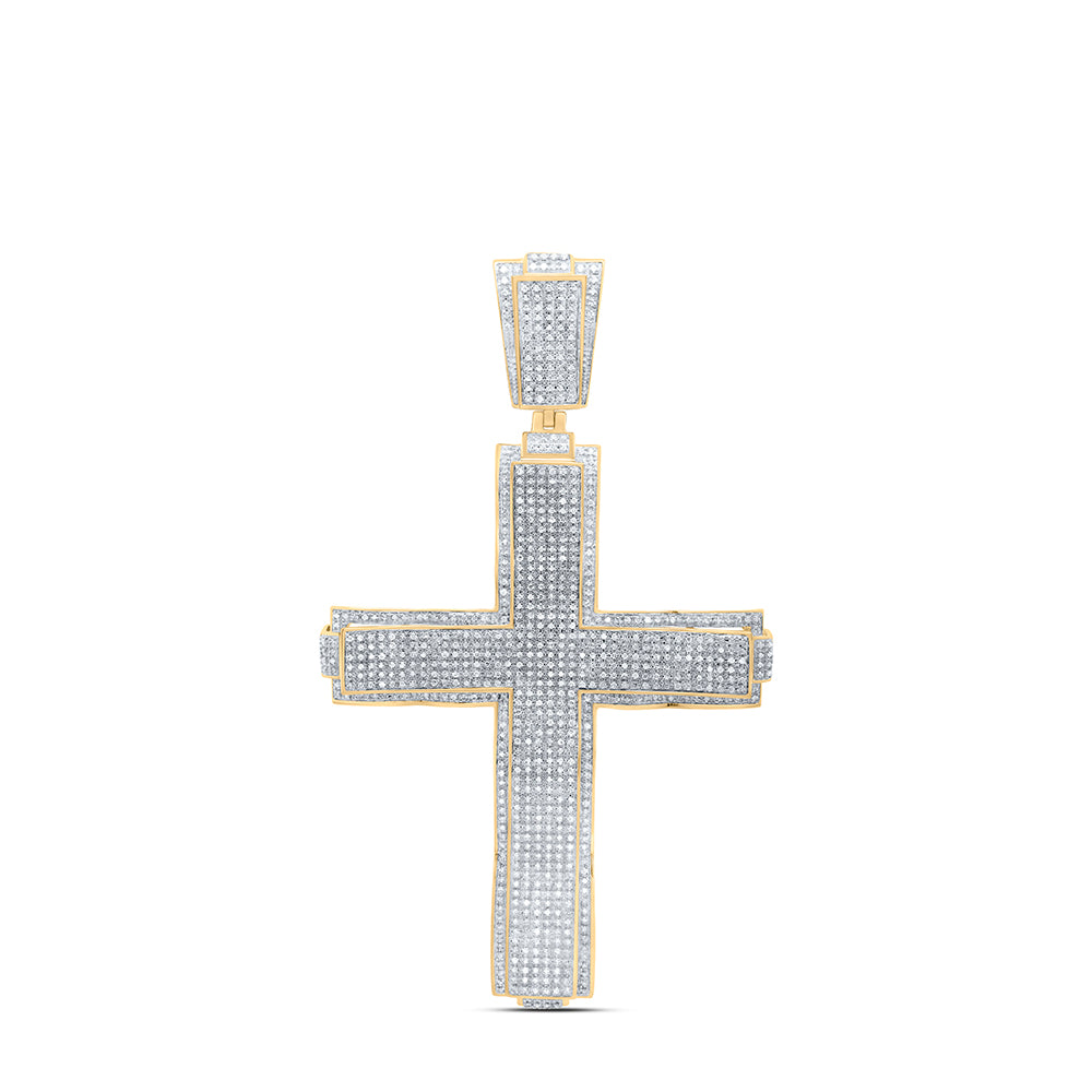 10kt Yellow Gold Mens Round Diamond Roman Cross Charm Pendant 2-1/2 Cttw