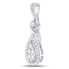 10K White Gold Womens Round Natural Diamond Cluster Pendant 1/2 CTW 1.61 Gram