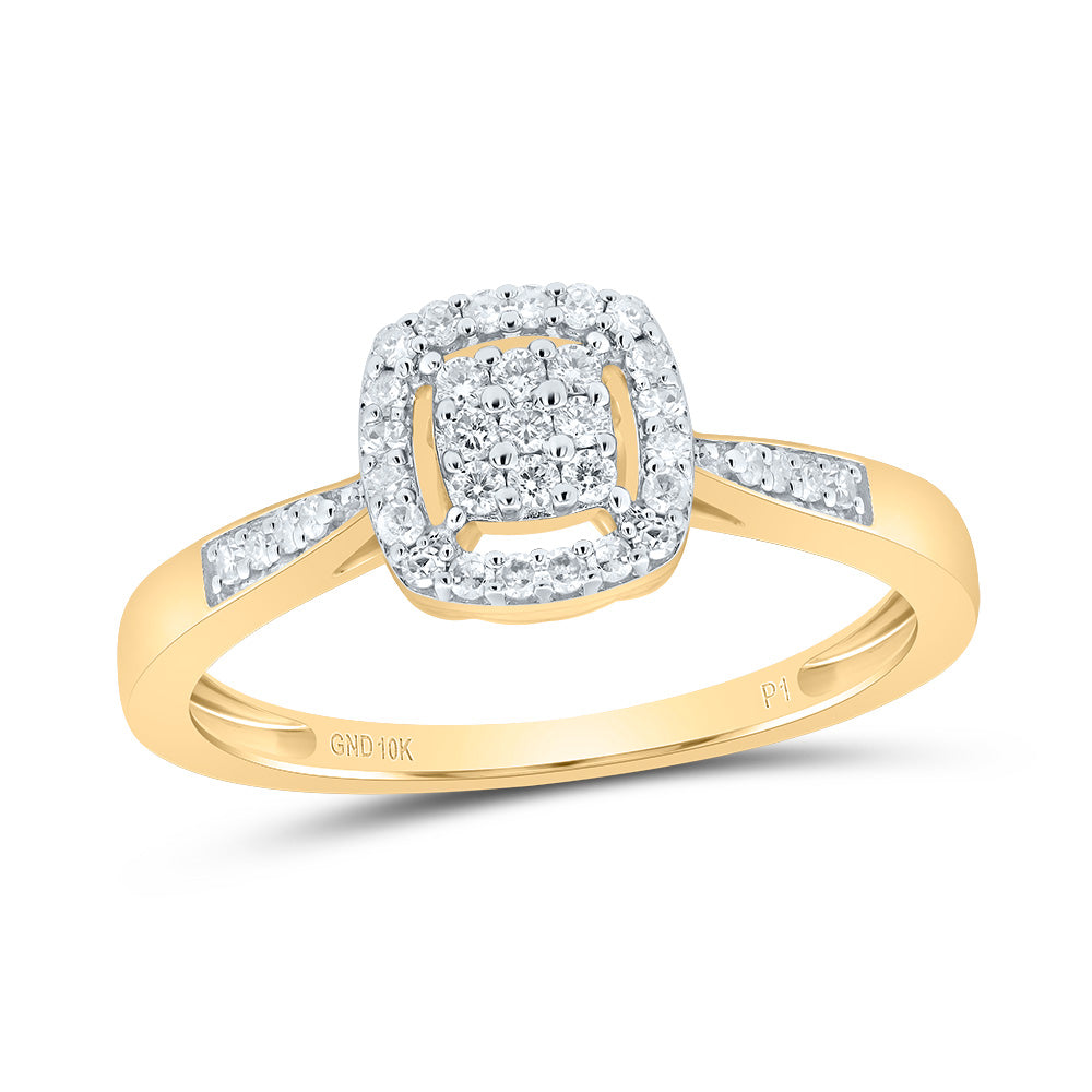 10K Yellow Gold Womens Round Natural Diamond Square Cluster Ring 1/8 CTW 2.17 Gram