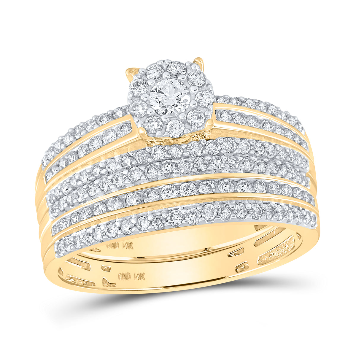 14K Yellow Gold His & Hers Round Natural Diamond Solitaire Matching Bridal Wedding Ring Band Set 1-1/4 CTW 8 Gram