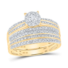 14K Yellow Gold His & Hers Round Natural Diamond Solitaire Matching Bridal Wedding Ring Band Set 1-1/4 CTW 8 Gram