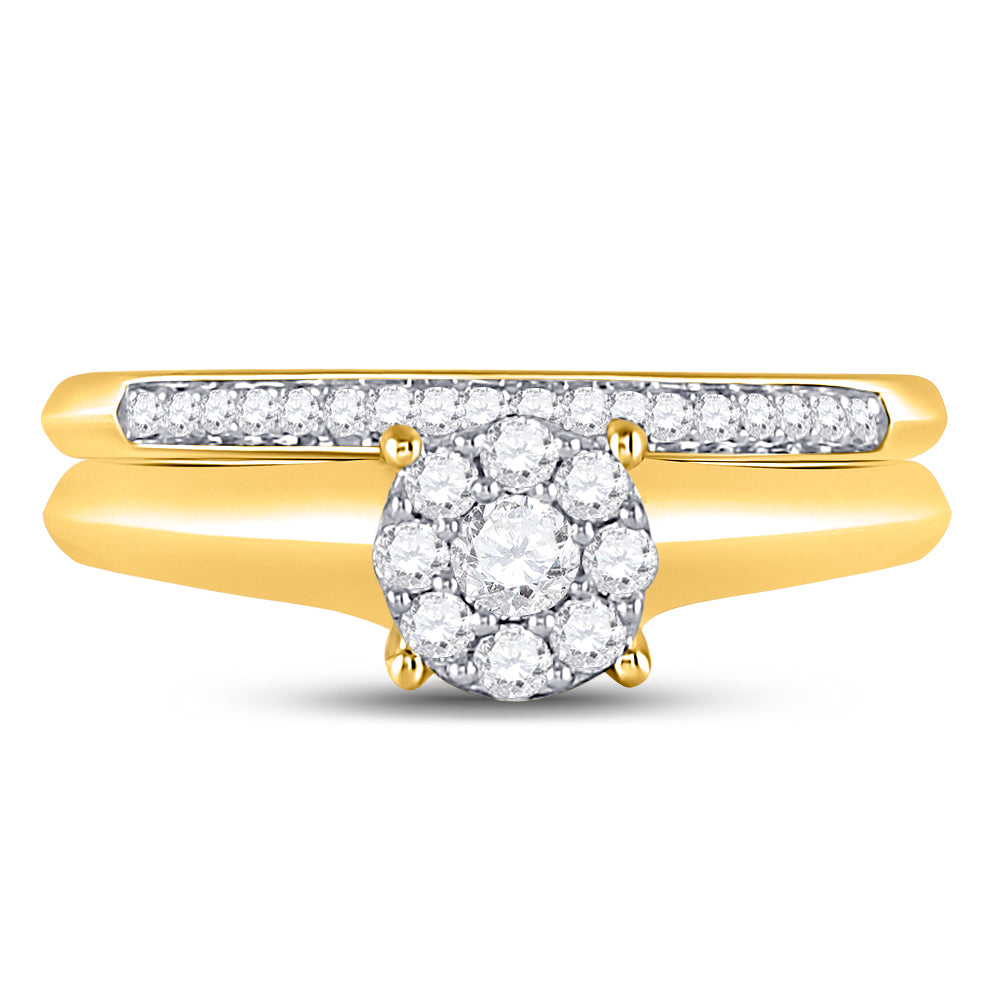 10kt Yellow Gold Womens Round Diamond Bridal Wedding Engagement Ring Band Set 1/3 Cttw