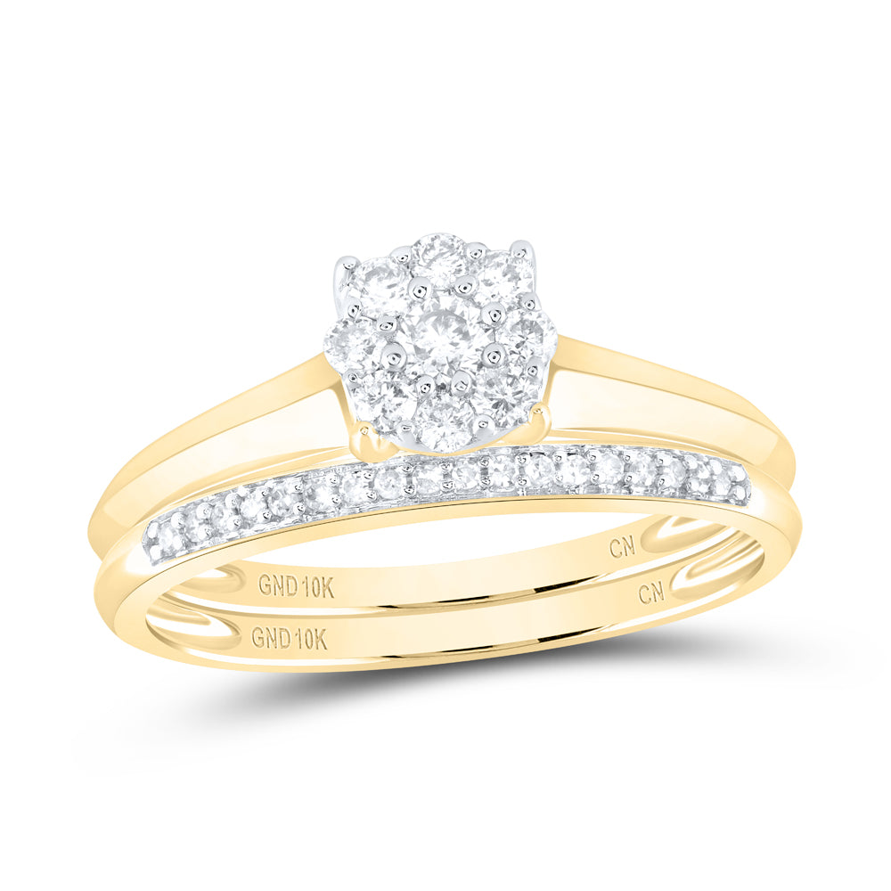 10kt Yellow Gold Womens Round Diamond Bridal Wedding Engagement Ring Band Set 1/3 Cttw
