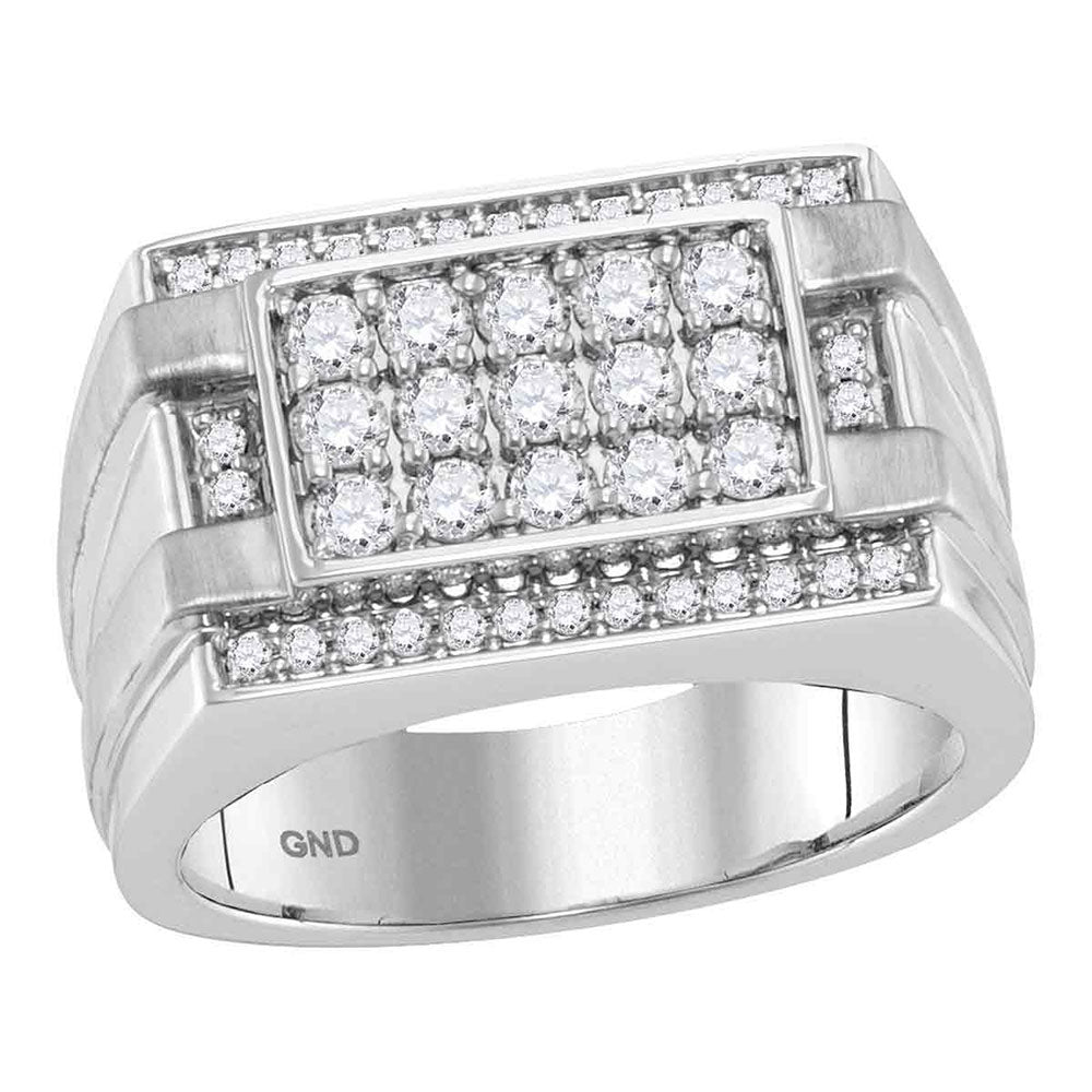 14kt White Gold Mens Round Diamond Square Cluster Ring 1.00 Cttw