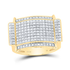 10K Yellow Gold Mens Round Natural Diamond Rectangle Cluster Ring 1/2 CTW 6.36 Gram