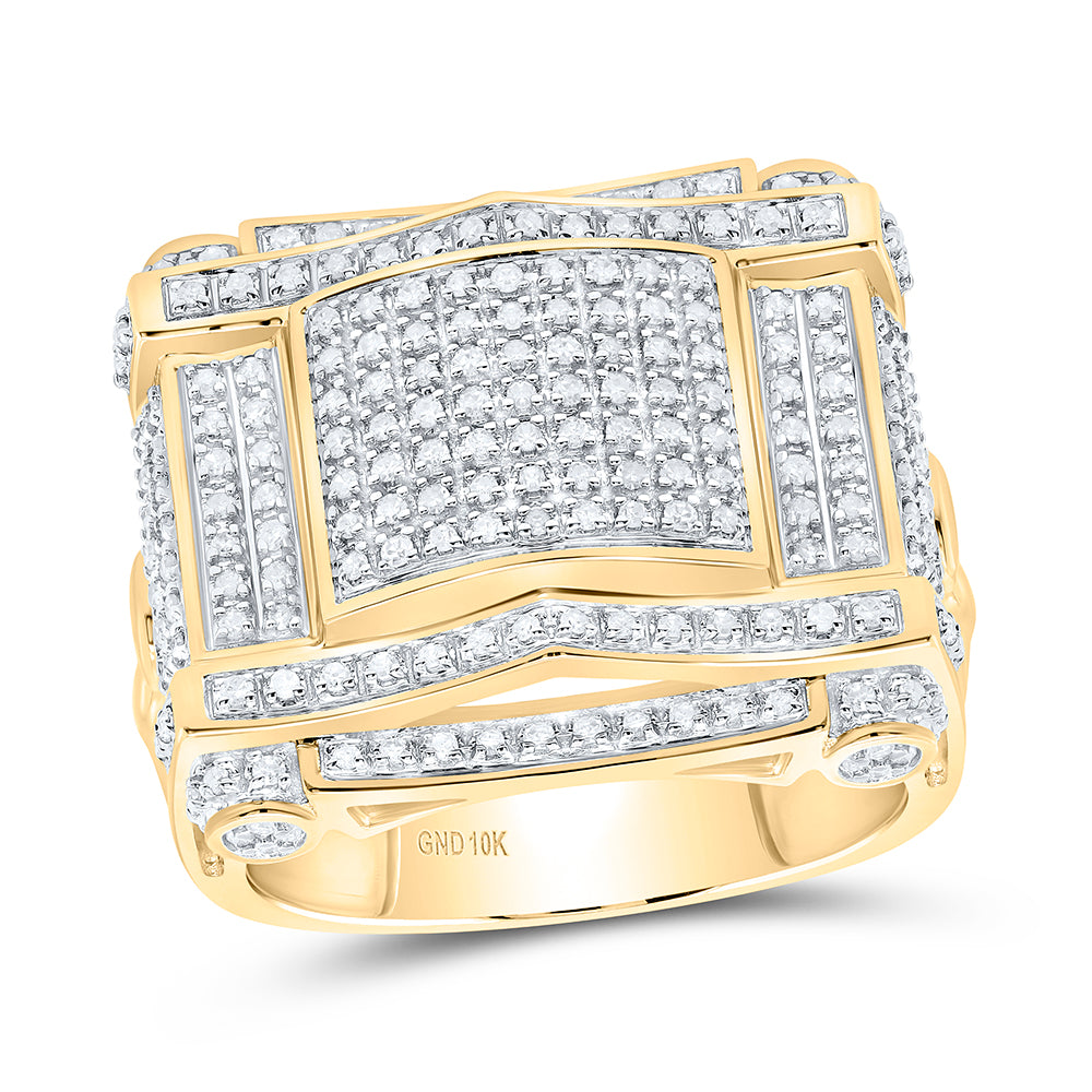10K Yellow Gold Mens Round Natural Diamond Domed Square Cluster Ring 5/8 CTW 9.87 Gram