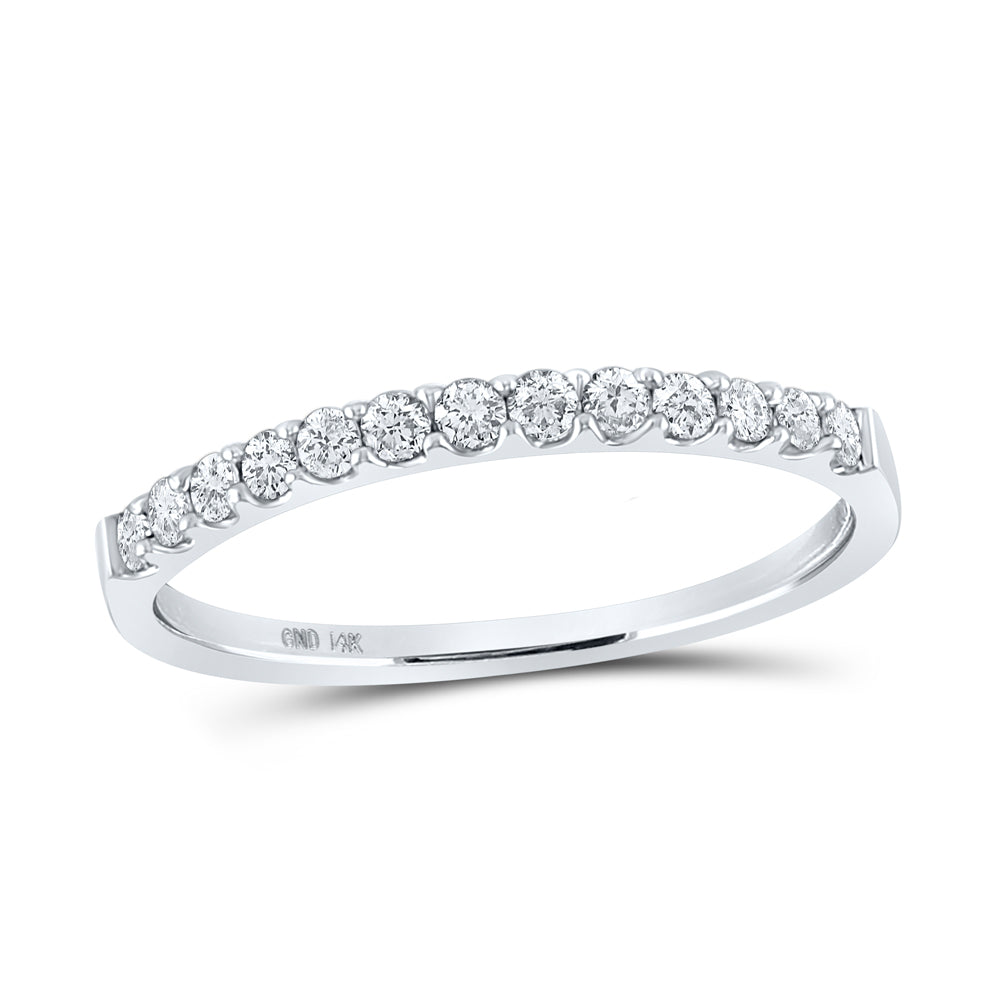 14K White Gold Womens Round Natural Diamond Slender Wedding Anniversary Band 1/4 CTW 1.24 Gram