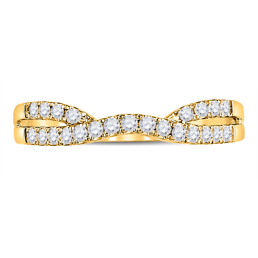14K Yellow Gold Womens Round Natural Diamond Contour Enhancer Wedding Band 1/4 CTW 1.8 Gram