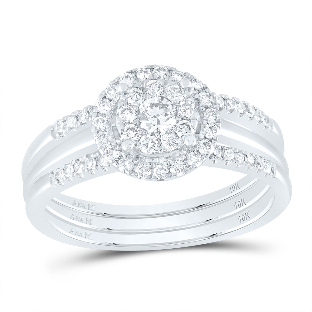 10kt White Gold Womens Round Diamond Bridal Wedding Engagement Ring Band Set 1/2 Cttw