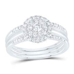 10kt White Gold Womens Round Diamond Bridal Wedding Engagement Ring Band Set 1/2 Cttw