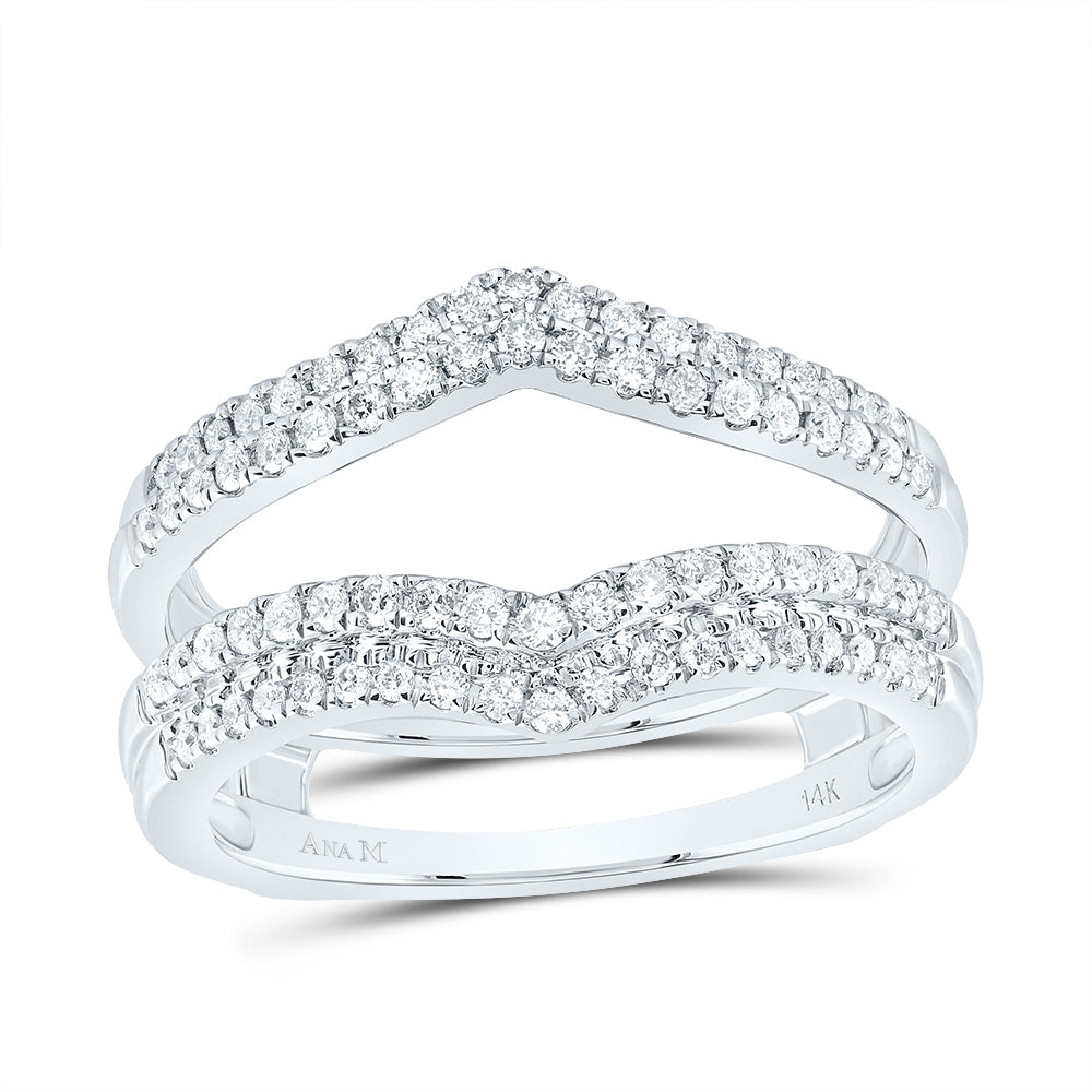 14K White Gold Womens Round Natural Diamond Chevron Wrap Ring Guard Enhancer Wedding Band 1/2 CTW 5.13 Gram