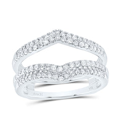 14K White Gold Womens Round Natural Diamond Chevron Wrap Ring Guard Enhancer Wedding Band 1/2 CTW 5.13 Gram
