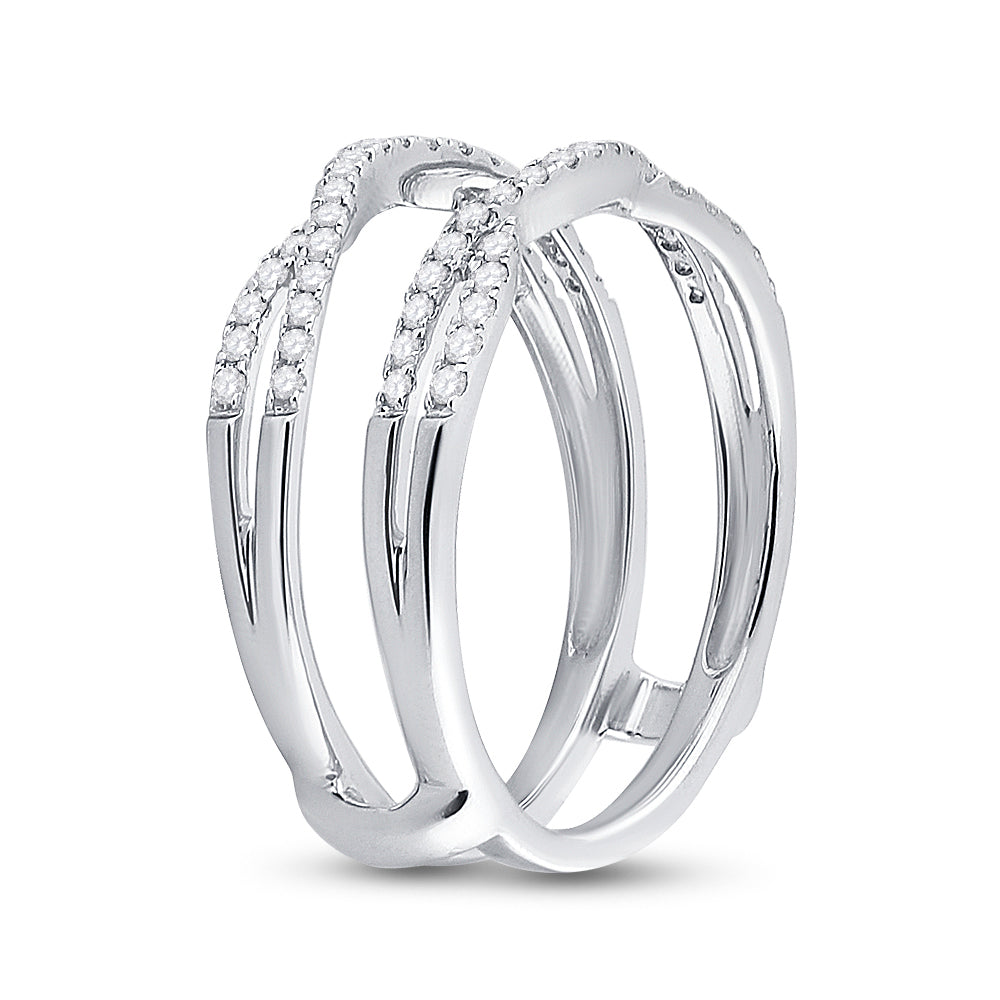 14kt White Gold Womens Round Diamond Wrap Ring Guard Enhancer Wedding Band 1/3 Cttw