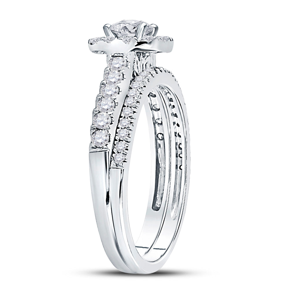 14kt White Gold Womens Round Diamond Bridal Wedding Engagement Ring Band Set 1.00 Cttw (Certified)