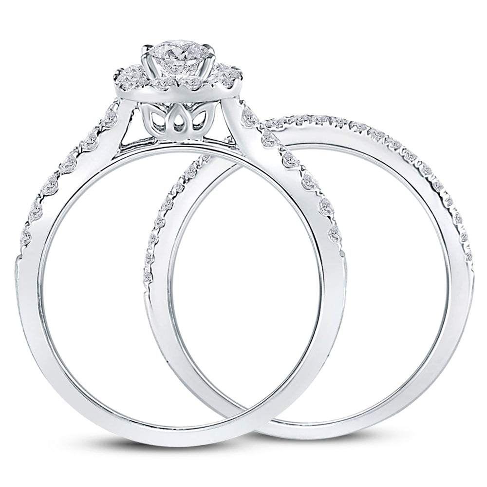 14kt White Gold Womens Round Diamond Bridal Wedding Engagement Ring Band Set 1.00 Cttw (Certified)