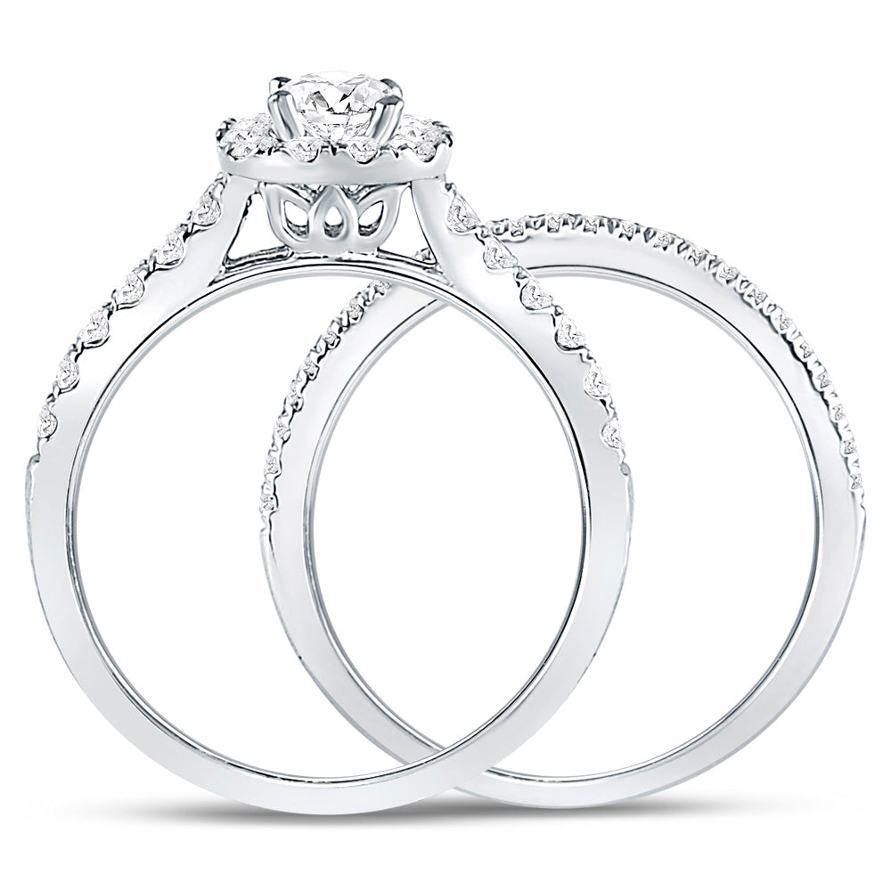14kt White Gold Womens Round Diamond Bridal Wedding Engagement Ring Band Set 1.00 Cttw (Certified)