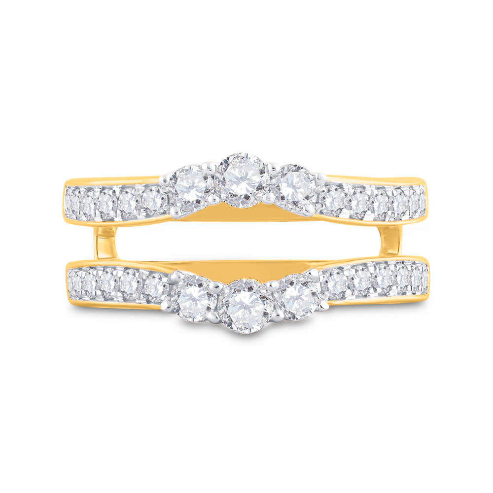 14kt Two-Tone Yellow Gold Womens Round Diamond Wrap Ring Guard Enhancer 1.00 Cttw