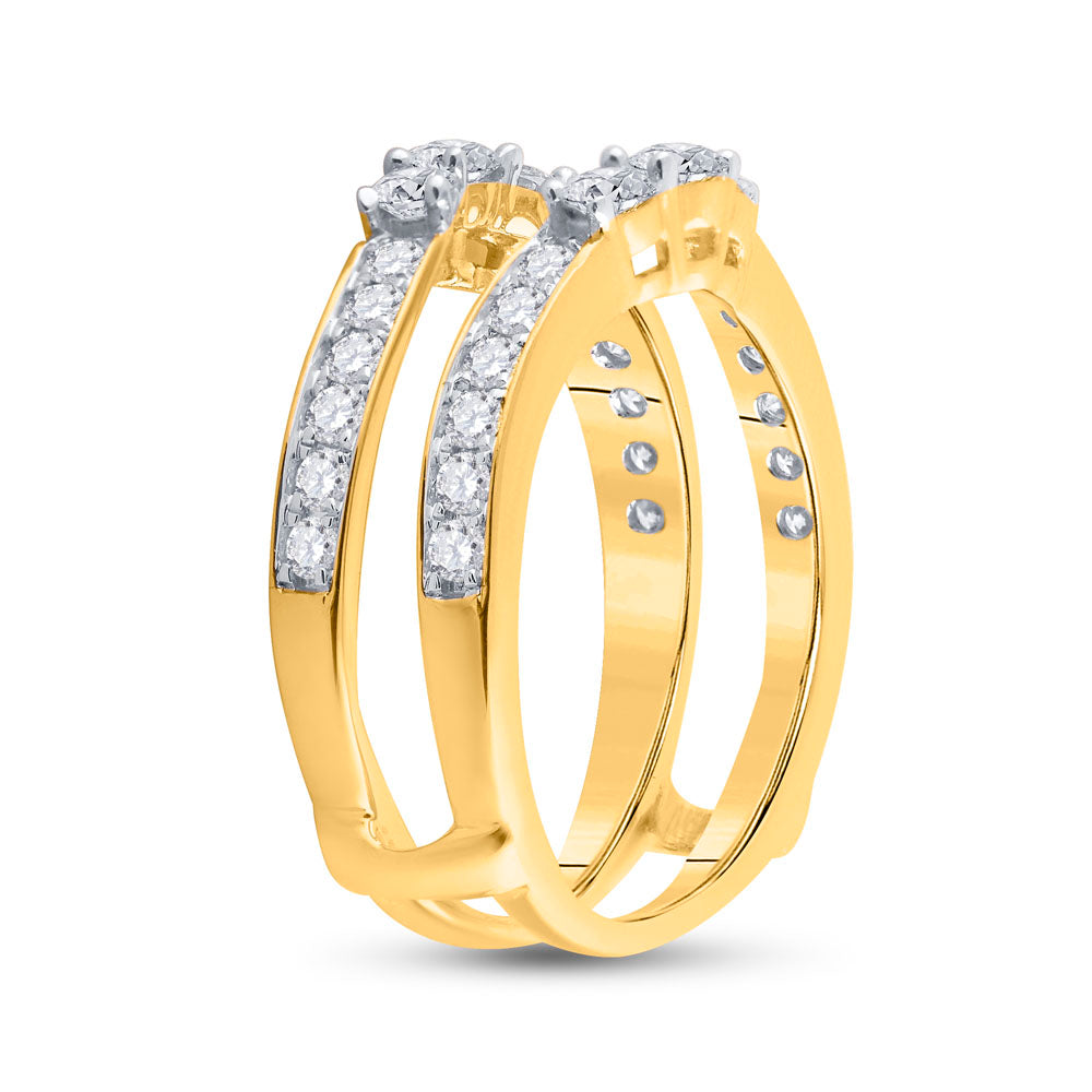 14kt Two-Tone Yellow Gold Womens Round Diamond Wrap Ring Guard Enhancer 1.00 Cttw