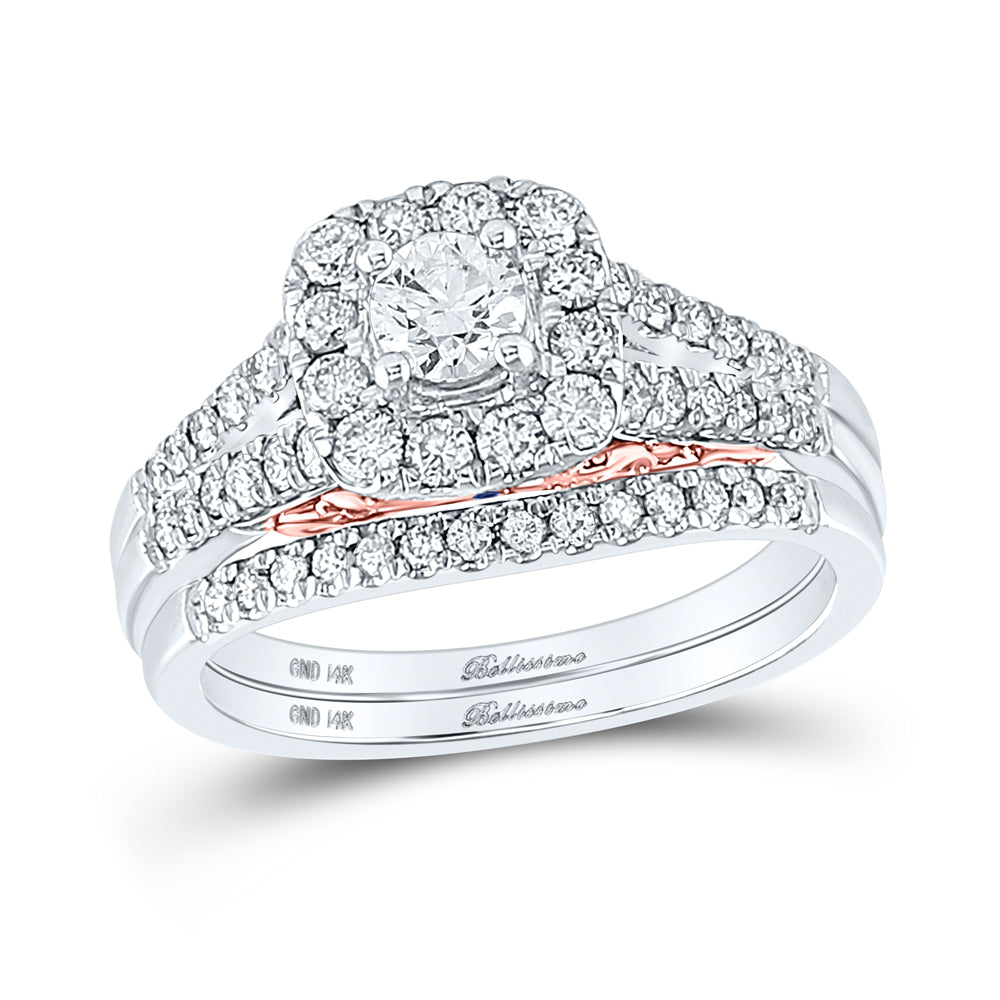 14kt Two-tone Gold Womens Round Diamond Bridal Wedding Engagement Ring Band Set 1.00 Cttw (Certified)