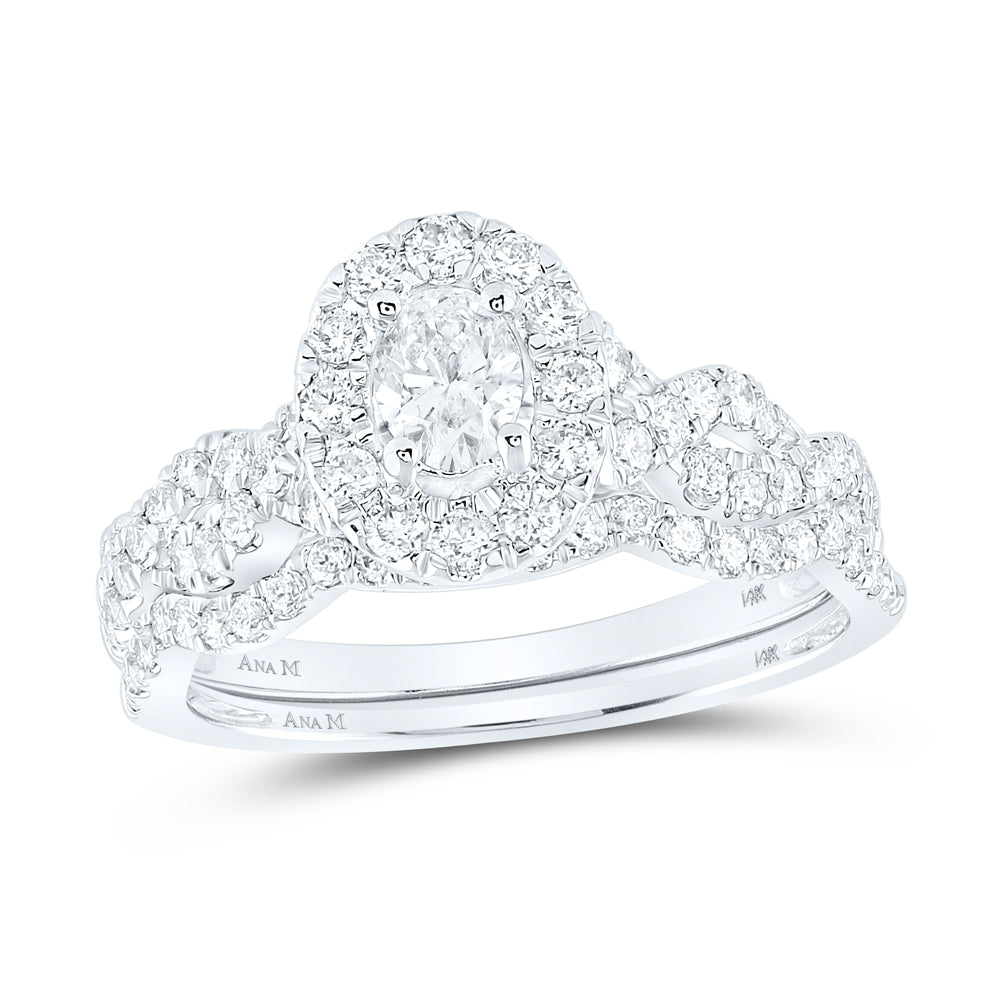 14K White Gold Womens Round Natural Diamond Bridal Wedding Engagement Ring Band Set 1.00 CTW (Certified) 3.38 Gram