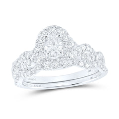 14K White Gold Womens Round Natural Diamond Bridal Wedding Engagement Ring Band Set 1.00 CTW (Certified) 3.38 Gram