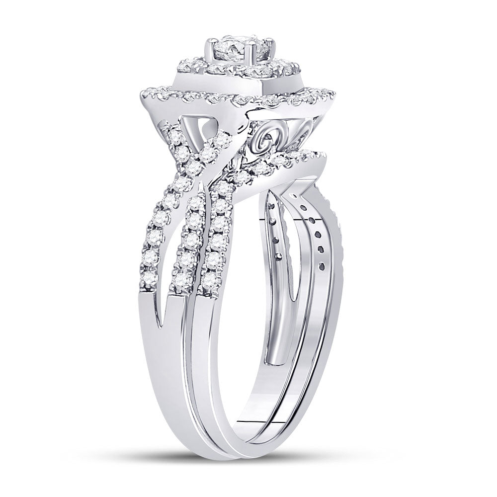 14kt White Gold Womens Round Diamond Bridal Wedding Engagement Ring Band Set 1.00 Cttw (Certified)