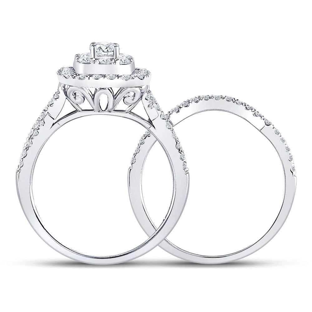 14kt White Gold Womens Round Diamond Bridal Wedding Engagement Ring Band Set 1.00 Cttw (Certified)