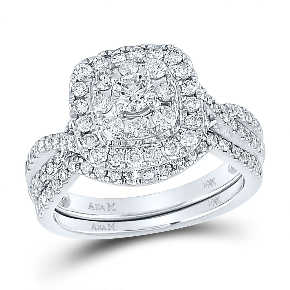 14kt White Gold Womens Round Diamond Bridal Wedding Engagement Ring Band Set 1.00 Cttw (Certified)