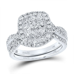 14kt White Gold Womens Round Diamond Bridal Wedding Engagement Ring Band Set 1.00 Cttw (Certified)